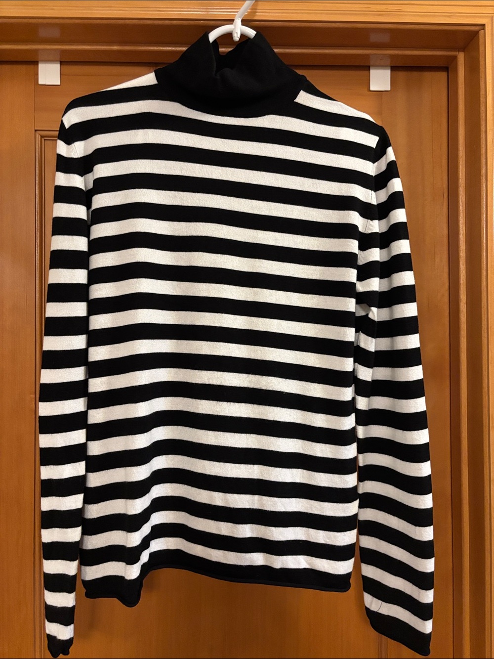 Zara Black and White Striped Turtleneck Sweater